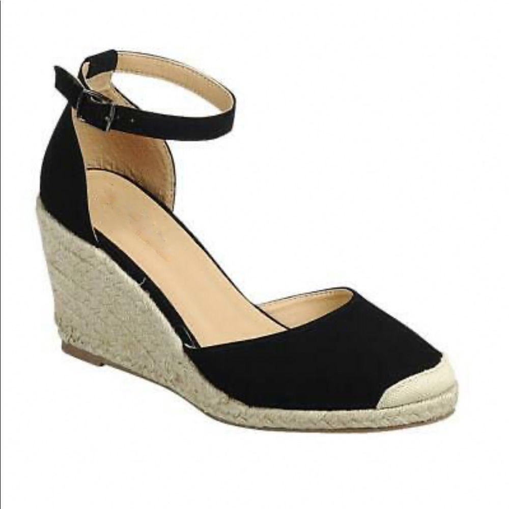 BLACK ESPADRILLE WEDGE SANDAL HEELS